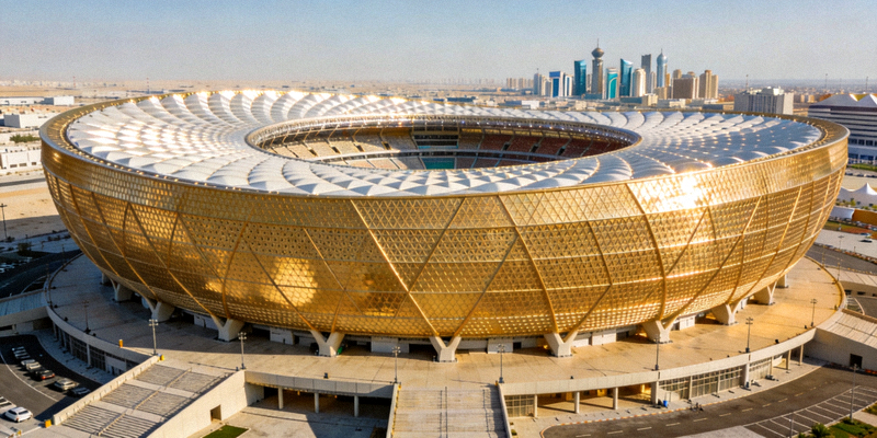 卢赛尔体育场外观 - 金色碗状现代建筑